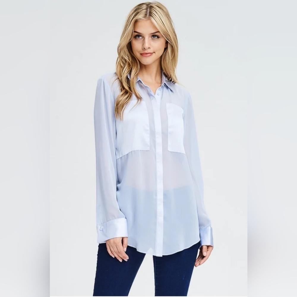 Sheer Blouse With Satin Contrast